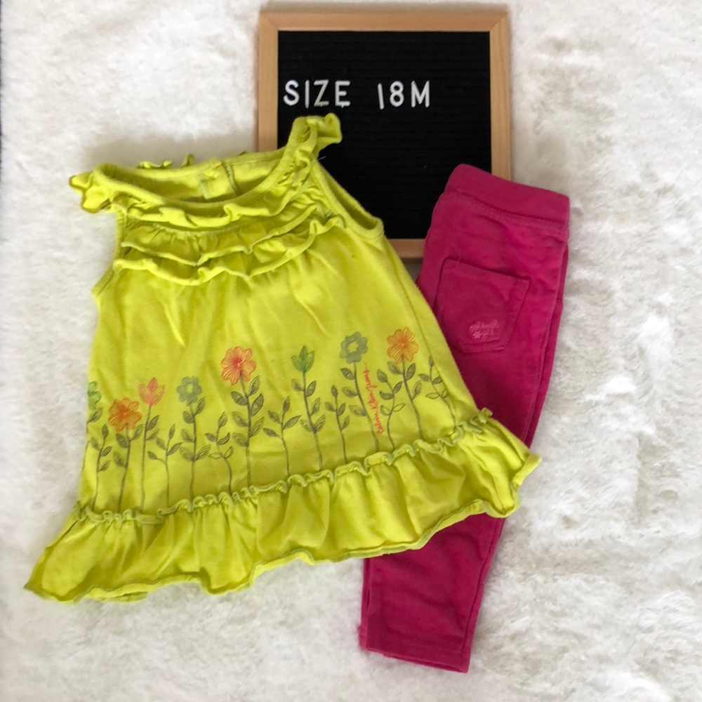 Calvin Klein ruffle top and Oshkosh leggings set 18m